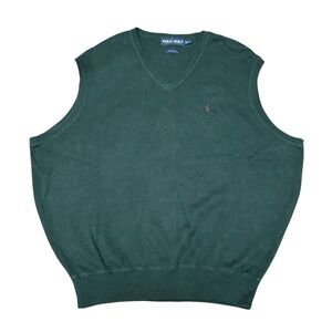 VTG Polo Golf Ralph Lauren Sweater Mens 2XL Green 100% Cotton Sweater‎ Vest